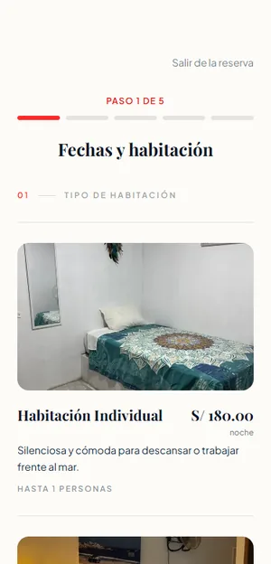 Primer paso de la reserva en línea, en celular